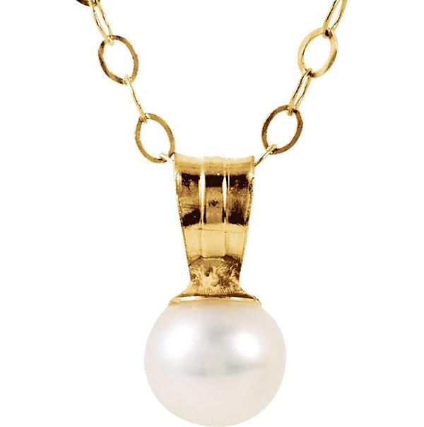 Girl's Freshwater Cultured Akoya Pearl 14k Yellow Gold Necklace (5mm), 15"