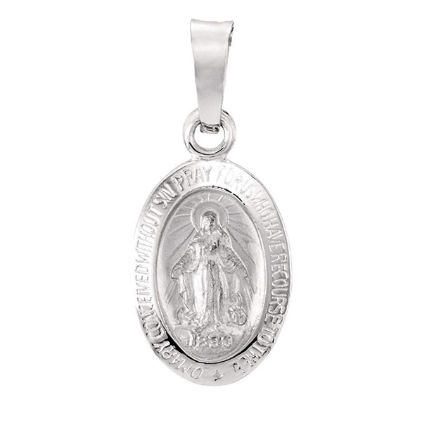 14k White Gold Oval Miraculous Medal (26x18 MM)