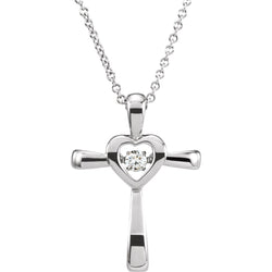 Mystara Diamond Heart Cross Rhodium Plate 14k White Gold Pendant Necklace, 18" (.08 Cttw)