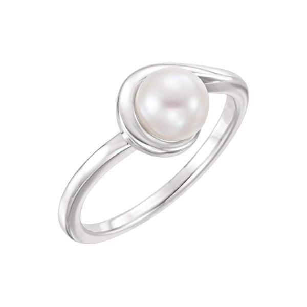 White Freshwater Cultured Pearl Bypass Ring, Rhodium-Plated 14k White Gold (6.5-7.00 mm) Size 7