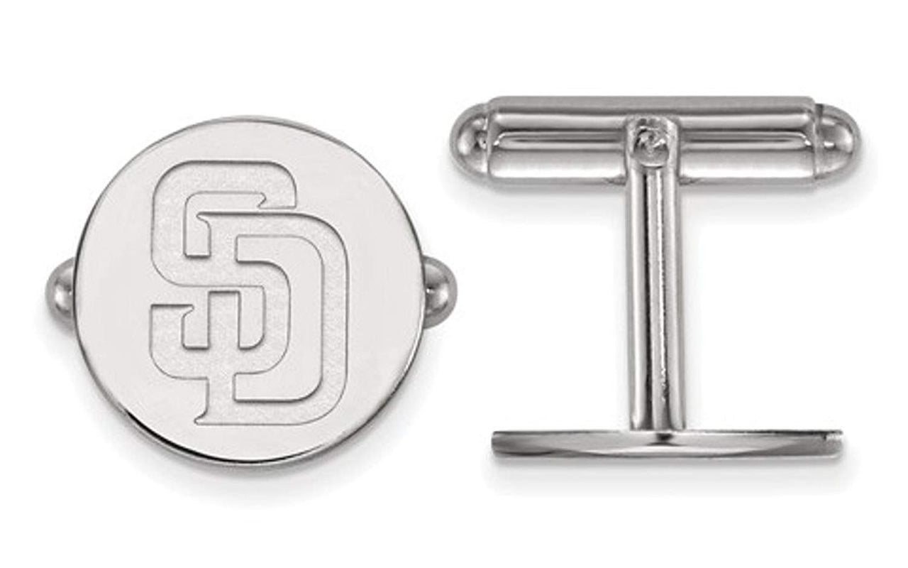 Rhodium-Plated Sterling Silver, MLB San Diego Padres Cuff Links, 15MM