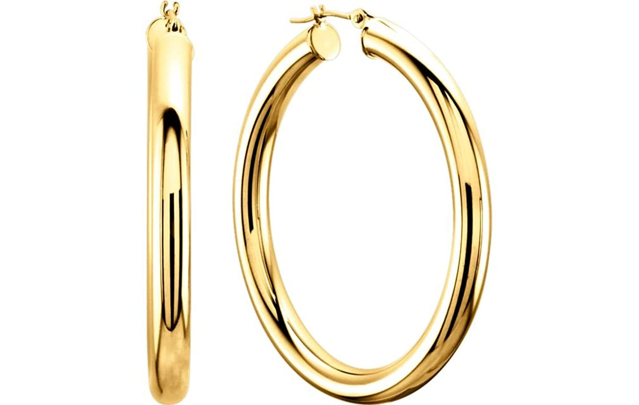 Tube Hoop Earrings, 14k Yellow Gold (40mm)