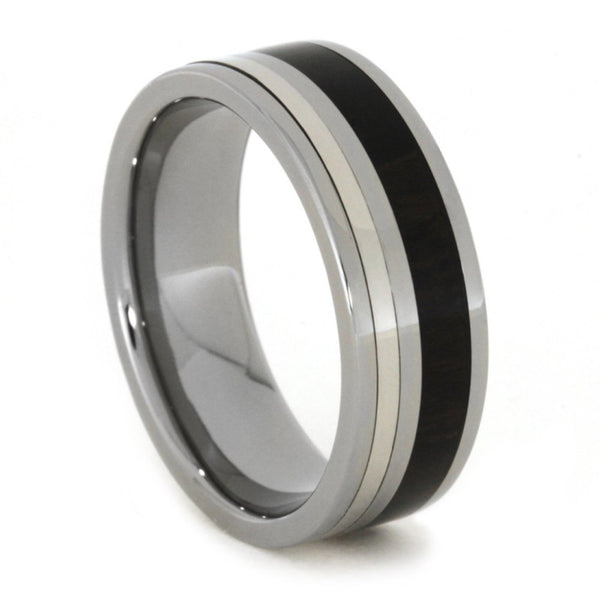 Ziricote Wood 10k White Gold, Ziricote Wood 8mm Comfort-Fit Titanium Wedding Band