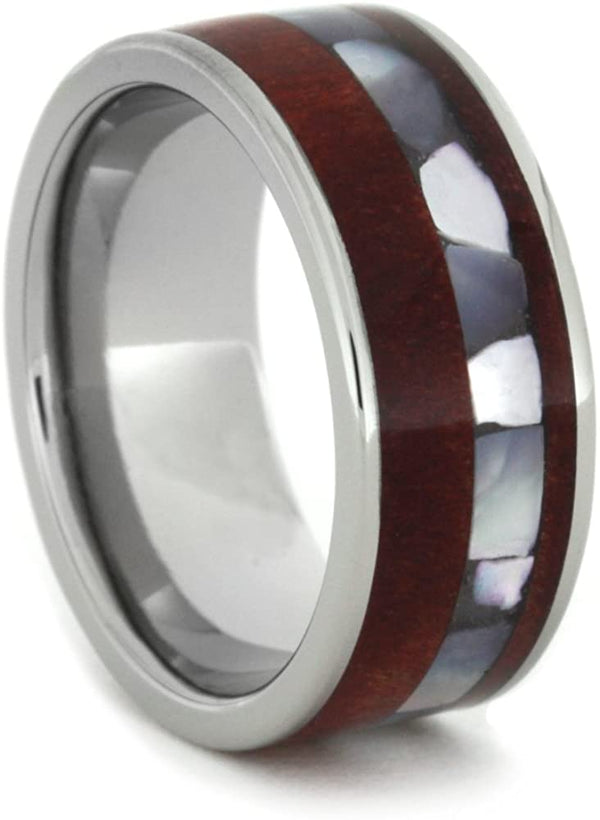 The Men's Jewelry Store (Unisex Jewelry) Ruby Redwood, Mother of Pearl 8mm Comfort-Fit Titanium Wedding Band