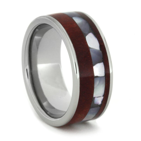 Mother of Pearl and Ruby Redwood 8mm Comfort-Fit Titanium Band