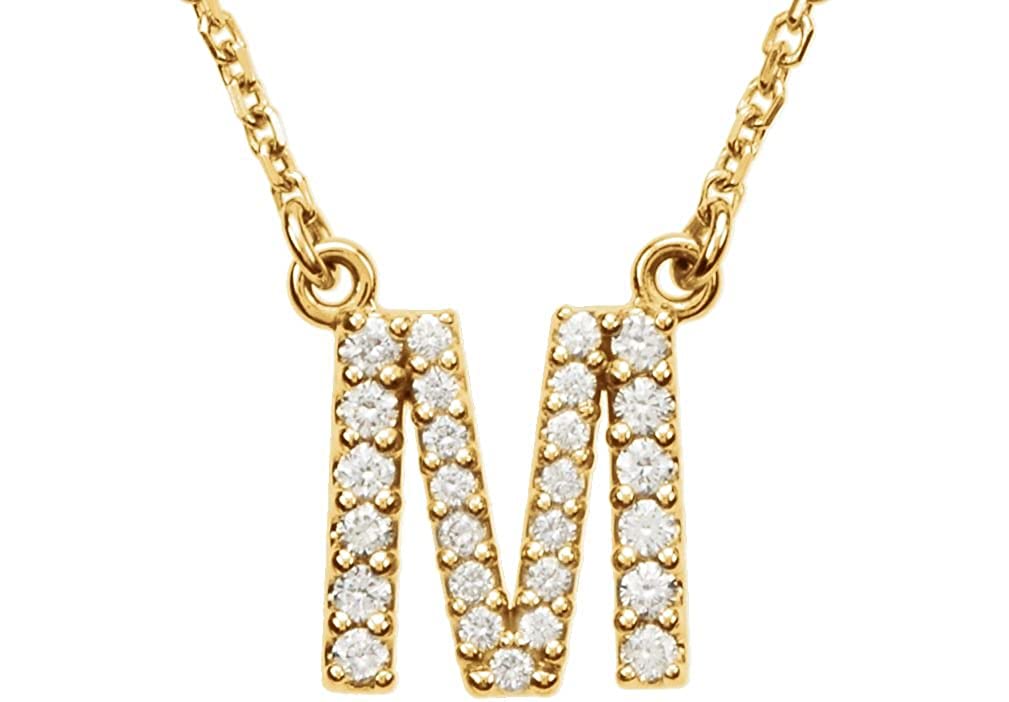 14k Yellow Gold Diamond Initial 'M' 1/5 Cttw Necklace, 16" (GH Color, I1 Clarity)