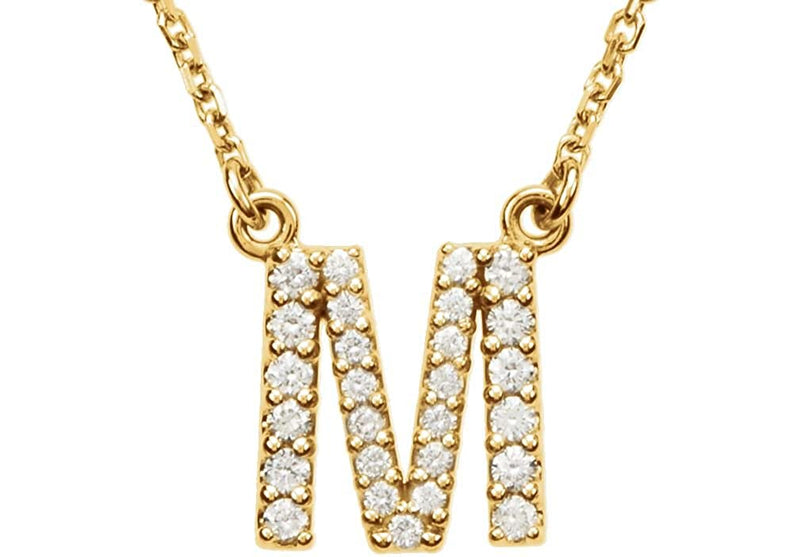 14k Yellow Gold Diamond Initial 'M' 1/5 Cttw Necklace, 16" (GH Color, I1 Clarity)