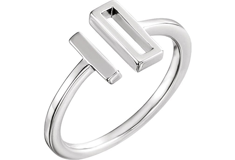 Slim-Profile Rectangle Bar Ring, Rhodium-Plated 14k White Gold