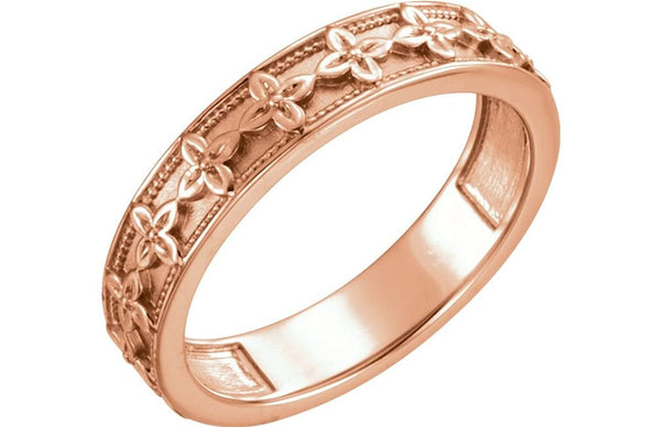 Vintage-Style Floral Brocade 4.5mm Stackable Ring, 14k Rose Gold, Size 7