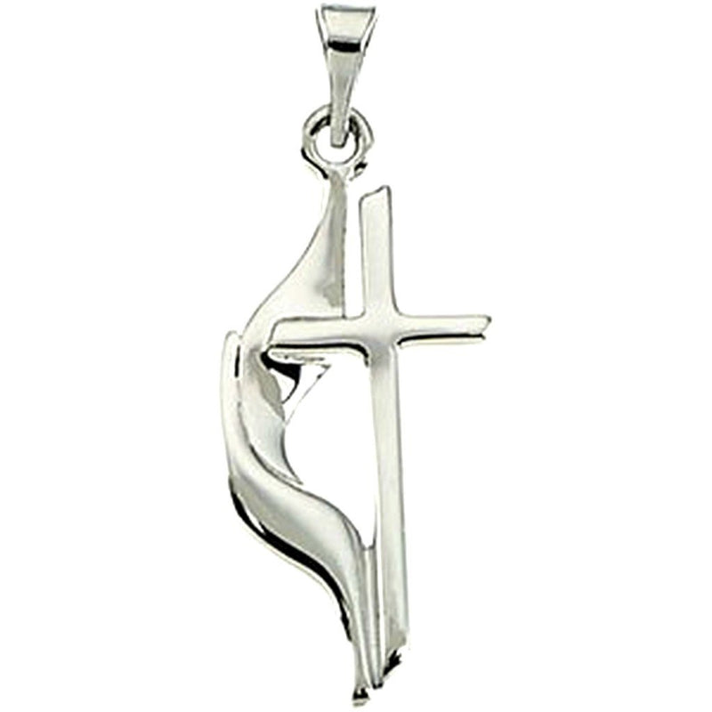 Small Methodist Cross Pendant, Rhodium Plated 14k White Gold (19MM)