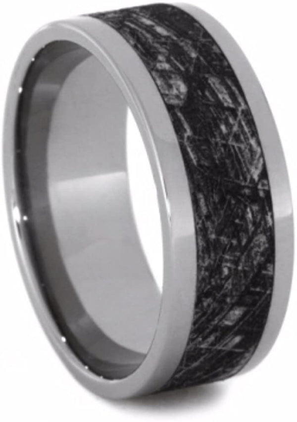 Mimetic Meteorite Inlay 10mm Comfort-Fit Titanium Wedding Band, Size 15