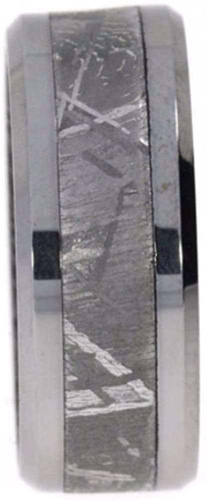 Gibeon Meteorite Inlay, Titanium 8mm Comfort-Fit Mokume Gane Band, Size 10.25