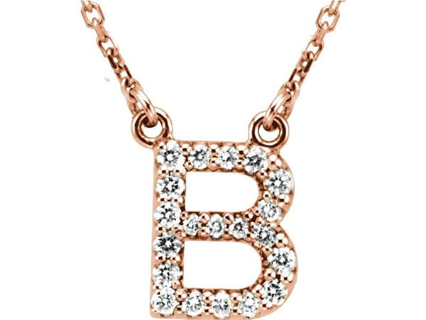14k Rose Gold Diamond Initial 'B' 1/6 Cttw Necklace, 16" (GH Color, I1 Clarity)