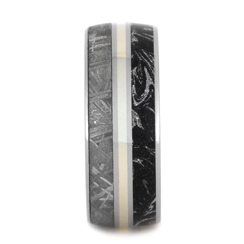 Gibeon Meteorite, Black and White Composite Mokume, 14k White Gold 8mm Comfort-Fit Titanium Wedding Band