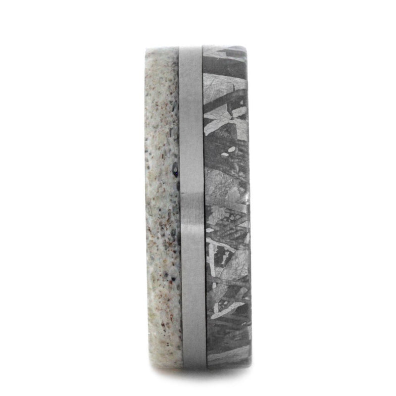 Gibeon Meteorite, Deer Antler 7mm Comfort-Fit Matte Titanium Wedding Band