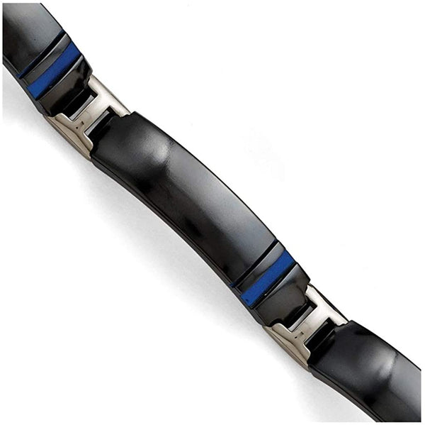 Men's Titanium, Black Ti Blue Anodized Bracelet, 8 Inches