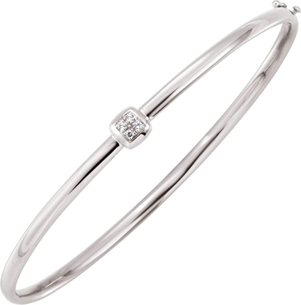 Square Diamond Accent Hinged Bangle Bracelet, 14k White Gold, 6.5" (.03 Cttw, HI Color, I1 Clarity)