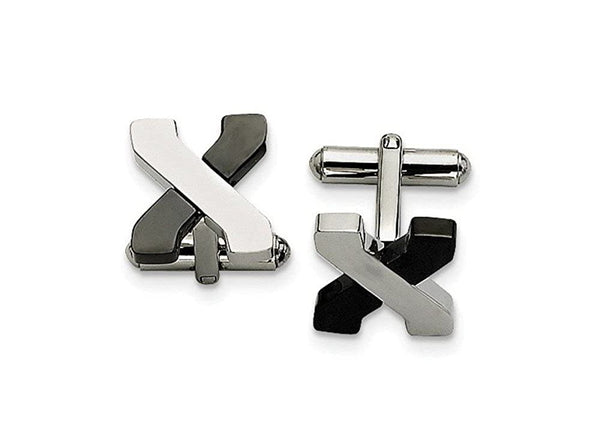 Black IP- Plated Stainless Steel Polished cross Cuff Links, 15MM