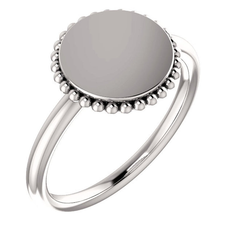 Engrave-able Beaded Signet Ring, Sterling Silver