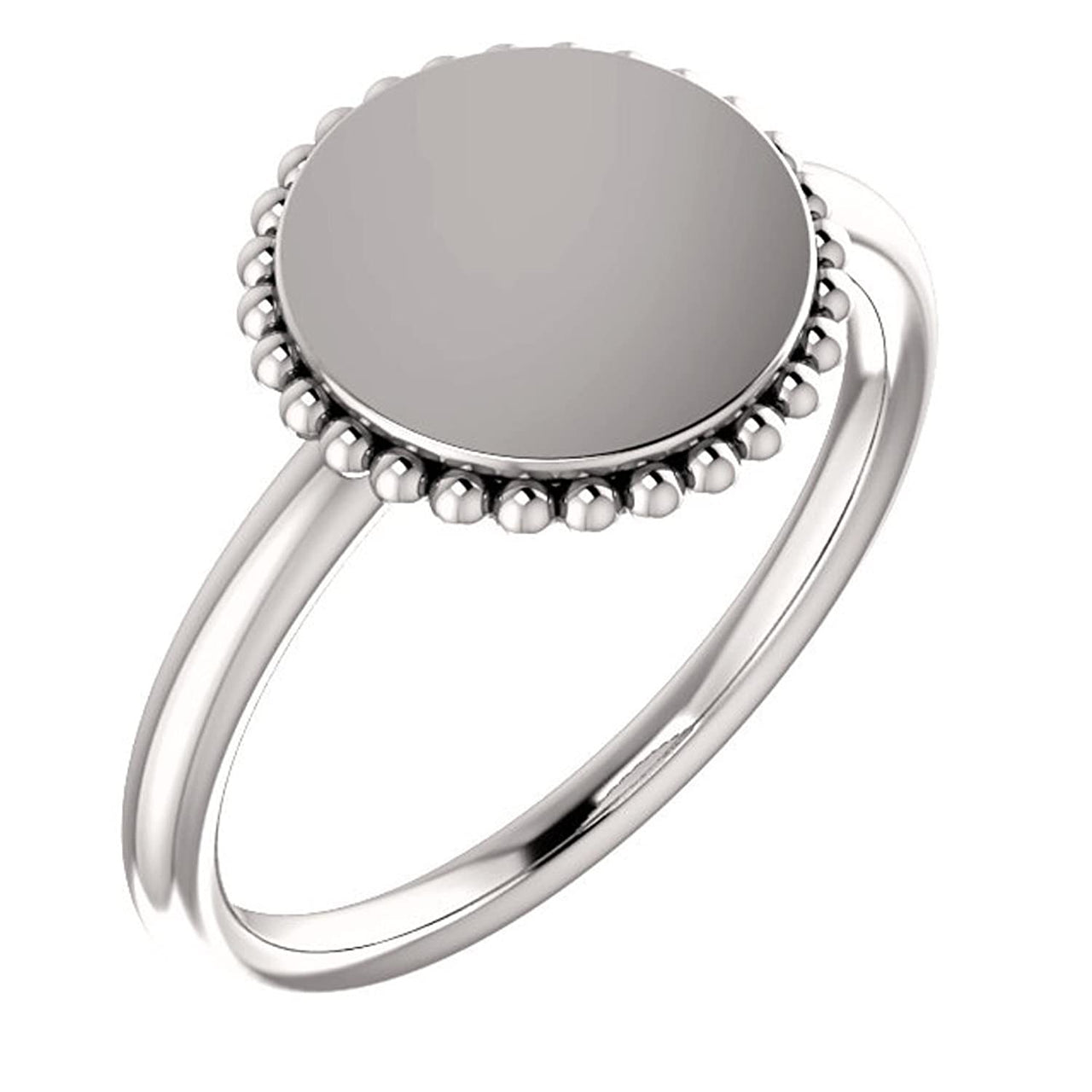 Platinum Engrave-able Beaded Signet Ring, Size 5.5