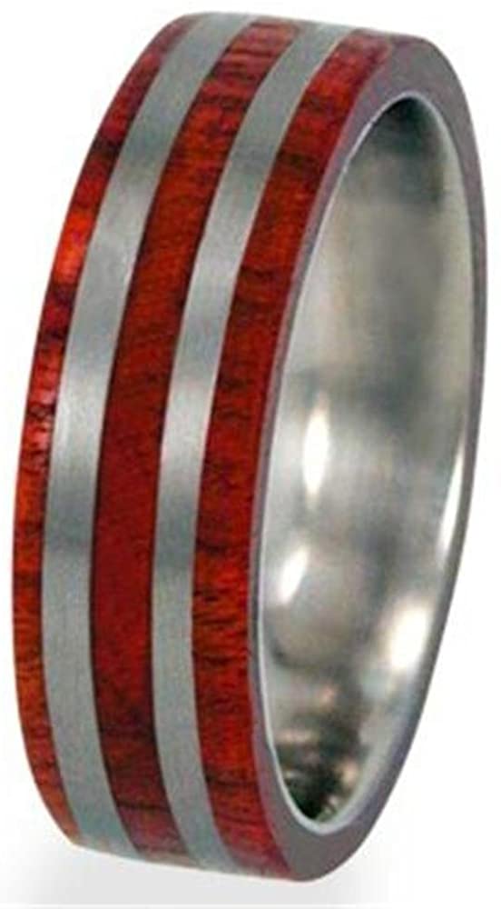 Bloodwood with Two Titanium Pinstripe 10mm Comfort Fit Titanium Band