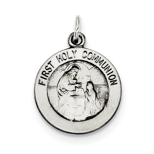 Sterling Silver Antiqued First Holy Communion Medal Charm Pendant (20X15 MM)