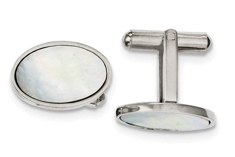 Stainless Steel Mother Of Pearl Polished Round Cuff Links, 19X13MM