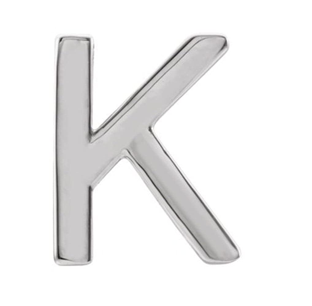 Initial Letter 'K' Rhodium-Plated 14k White Gold Stud Earring (Single Earring)