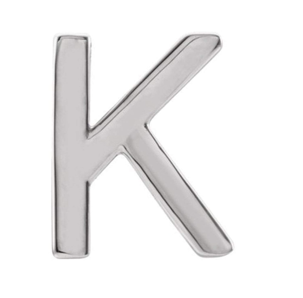 Initial Letter 'K' Sterling Silver Stud Earring (Single Earring)