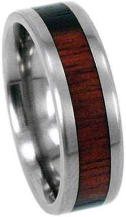 Macassar Ebony Wood Inlay 8mm Comfort Fit Titanium Wedding Band, Size 7.25