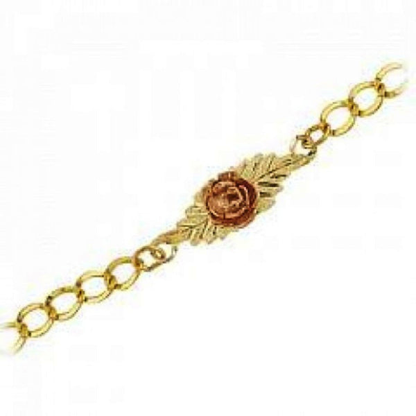 Single 3D Rose Bracelet, 10k Yellow Gold, 12k Green and Rose Gold Black Hills Gold Motif, 7.5"
