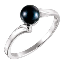 Black Akoya Cultured Pearl Bypass Ring, 14k White Gold (5.50mm) Size 6