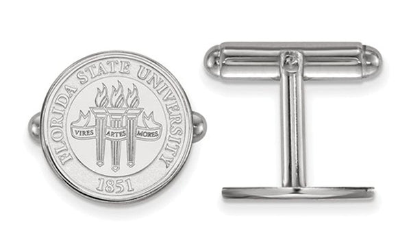 Rhodium-Plated Sterling Silver Florida State University Crest Cuff Links, 15MM
