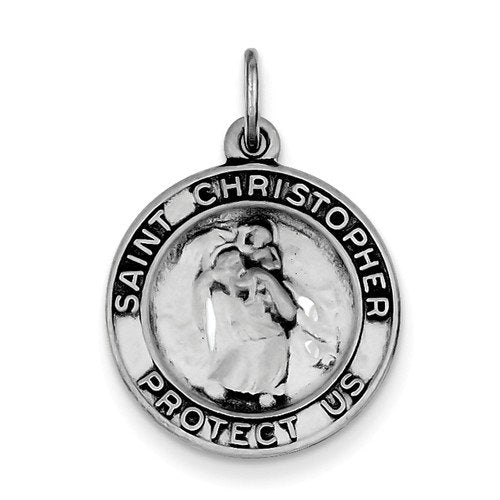 Sterling Silver Round Antiqued St. Christopher Medal Pendant (21X19MM)