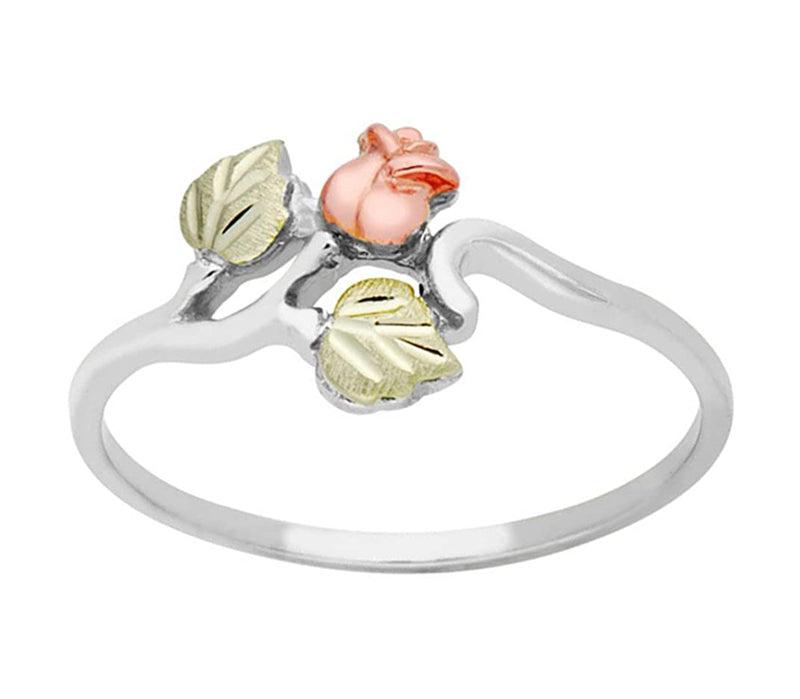 Slim-Profile Rose Ring, Sterling Silver, 12k Green and Rose Gold Black Hills Gold Motif