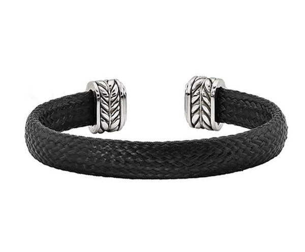 Men's Carbon Fiber Collection Black Chevron Carbon Fiber, Stainless Steel 10.5mm Cuff Bangle Bracelet