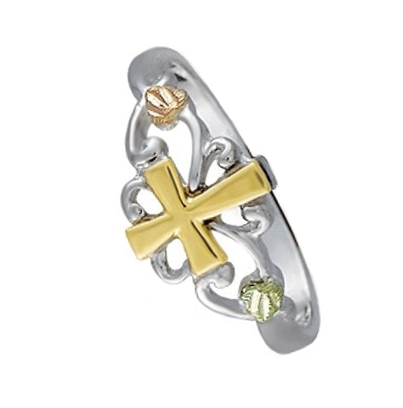 Petite Cross Ring, Sterling Silver, 12k Green and Rose Gold Black Hills Gold Motif
