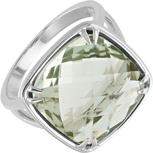 Green Quartz Antique Square Sterling Silver Ring, Size 6.5 to 7