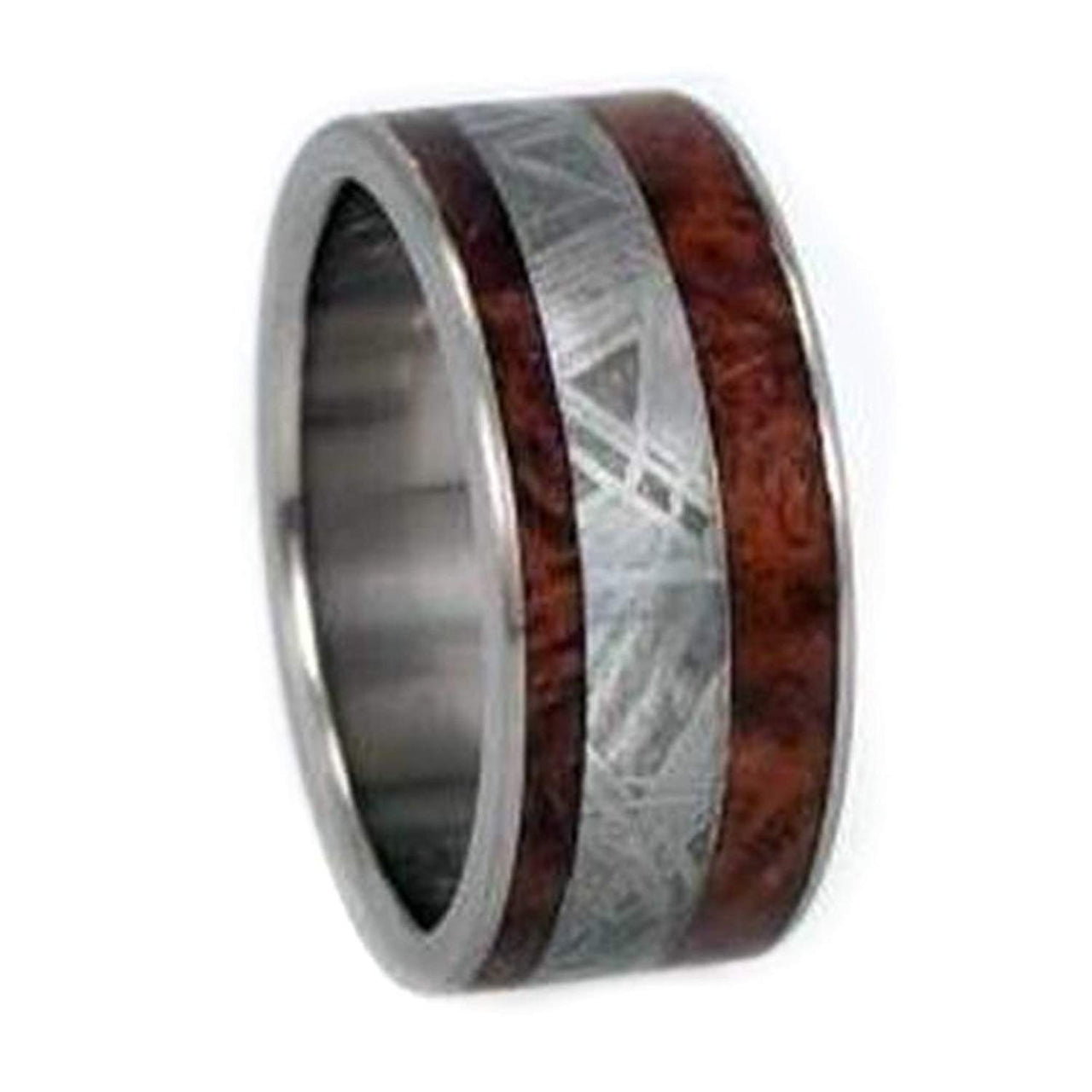 Afzelia Wood, Gibeon Meteorite 10mm Comfort Fit Matte Titanium Wedding Band, Size 10