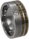 Diamond Solitaire, Bocote Wood 10mm Comfort Fit Frosted Titanium Wedding Band, Size 8.75