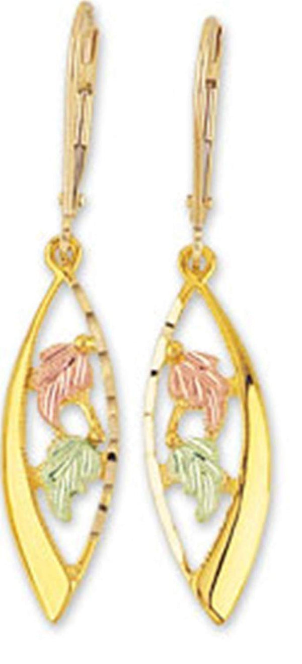 Marquise Shape Earrings, 10k Yellow Gold, 12k Green and Rose Gold Black Hills Gold Motif