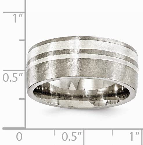 Edward Mirell Titanium and Sterling Silver Two-Tone Flat 9mm Wedding Band