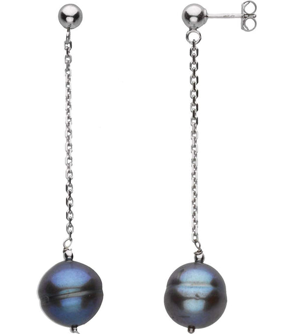 Black Cultured Freshwater Circle Pearl Earrings, Sterling Sliver (9-11 MM)