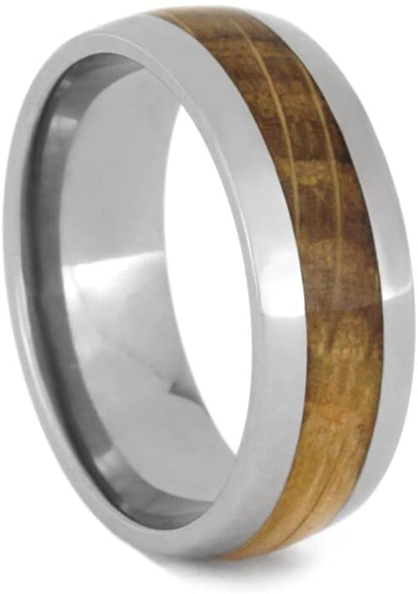 The Men's Jewelry Store (Unisex Jewelry) Whiskey Barrel Oak Wood 8mm Titanium Comfort-Fit Wedding Band, Size 4