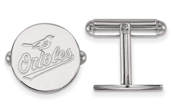 Rhodium-Plated Sterling Silver MLB Baltimore Orioles Round Cuff Links,15MM