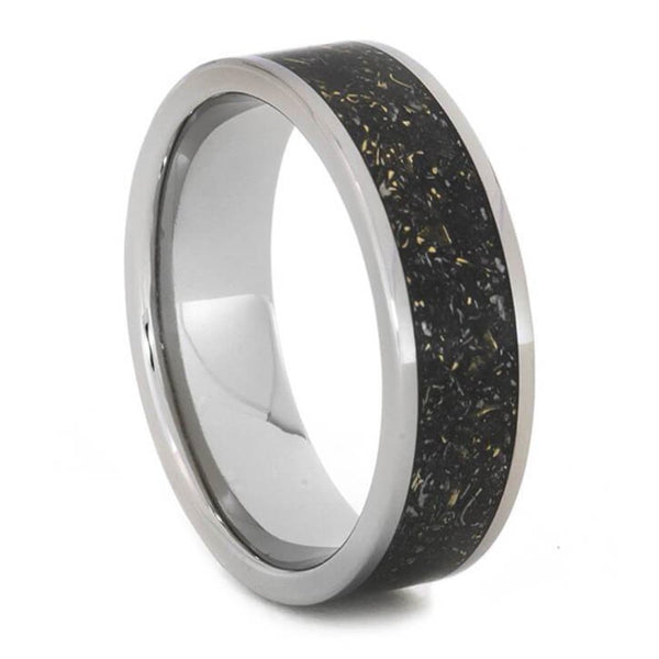 The Men's Jewelry Store (Unisex Jewelry) Black Stardust with Meteorite and 14k Yellow Gold 7mm Comfort-Fit Titanium Ring