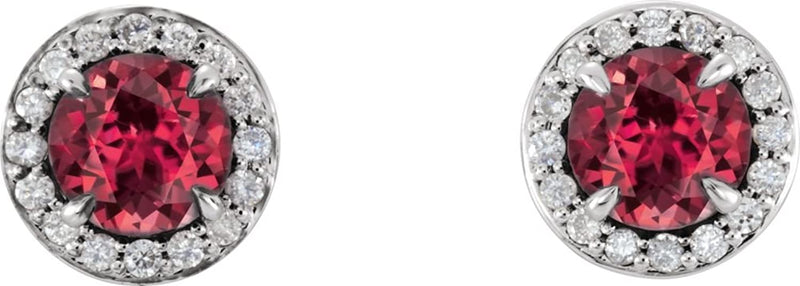Chatham Created Ruby and Diamond Halo-Style Earrings, 14k White Gold (4MM) (.125 Ctw, G-H Color, I1 Clarity)