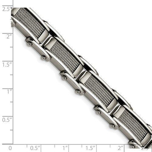 Men's Brushed and Polished Stainless Steel 11mm Wire Bracelet, 8.5"