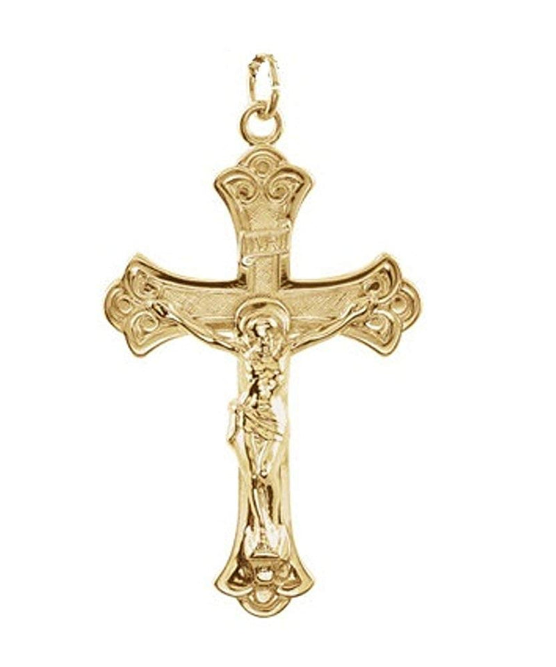 Fleur-de-Lis Crucifix 24k Gold-Plated Sterling Silver Pendant (49.9X30.9MM)