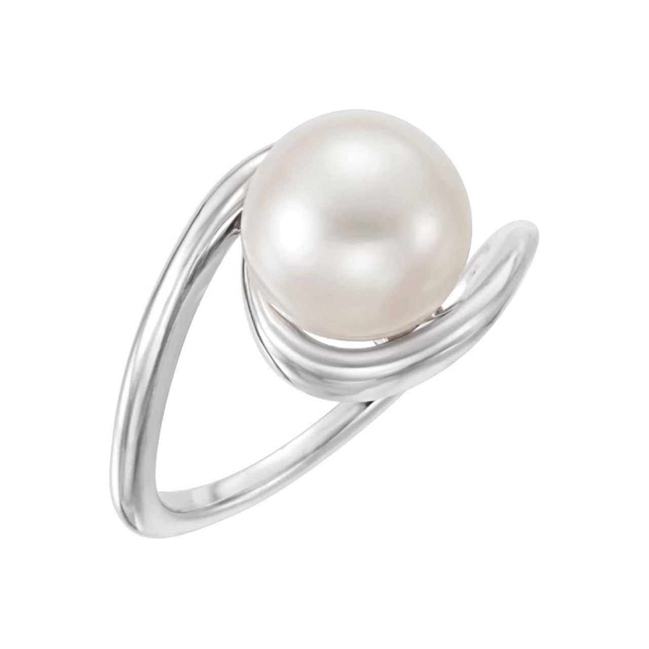 Platinum White Freshwater Cultured Pearl Bypass Ring (9.5-10.00mm) Size 7